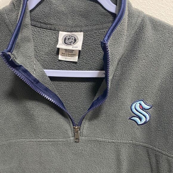 Seattle Kraken NHL Quarter-Zip Fleece Pullover Gray Blue Trim Size M 8/10 - Picture 6 of 11
